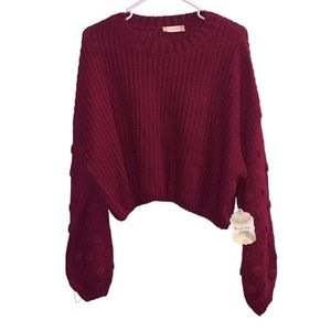 NWT Altar’d State Burgundy Sweater Cropped Puff Sleeve